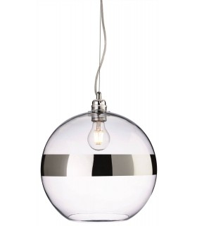 1 Light Globe Ceiling Pendant Chrome, Clear Glass, E27 - 1