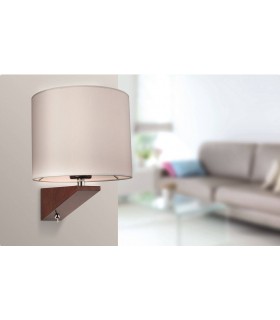 1 Light Indoor Wall Light (Switched) Dark Walnut, Cream Shade, E27 - 2