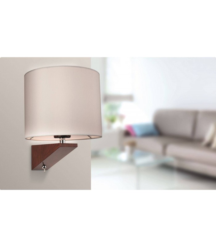 1 Light Indoor Wall Light (Switched) Dark Walnut, Cream Shade, E27 - 2