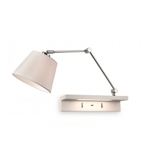 1 Light Indoor Wall Light Light, Shelf & USB Port Chrome, Cream Shade and White Shelf, E27 - 1