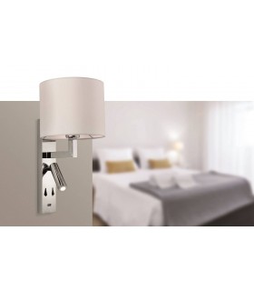 1 Light Indoor Wall Light Light, USB Port Chrome, Cream Shade, E27 - 2