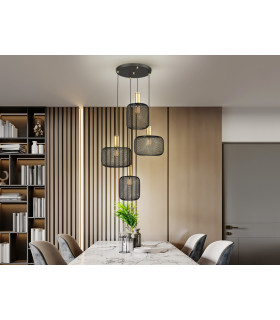 Osiris Cluster Pendant Ceiling Light 4 Light Matt Black And Gold Paint E27-2