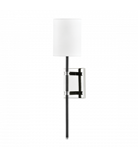 Denise 1 Light Wall Sconce Polished Nickel/Bk with White Shade