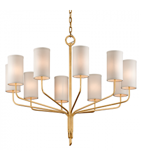 Juniper 10 Light Chandelier Textured Gold Leaf with Off White Shades