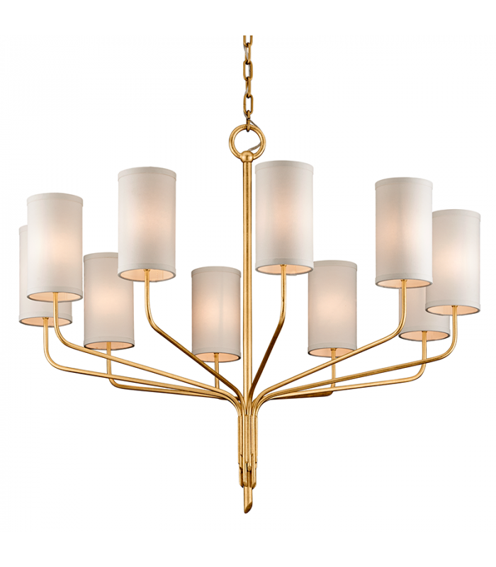 Juniper 10 Light Chandelier Textured Gold Leaf with Off White Shades