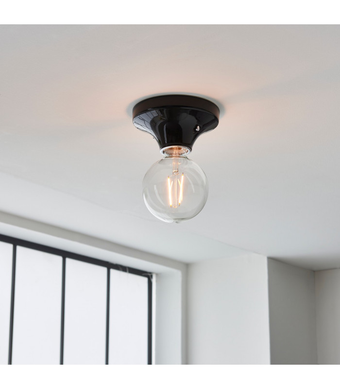 Quay Contemporary Flush Ceiling Lamp Gloss Black Glaze IP44-3