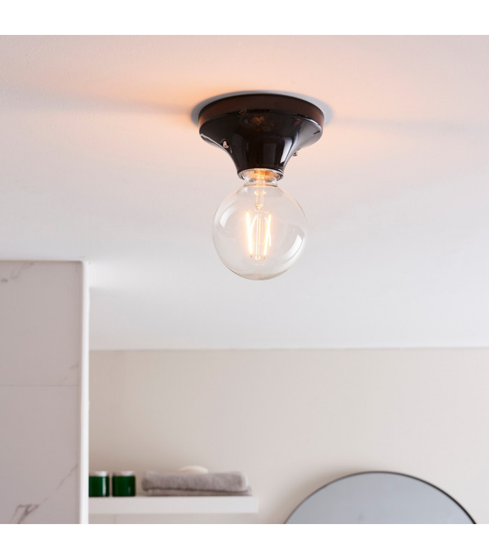 Quay Contemporary Flush Ceiling Lamp Gloss Black Glaze IP44-4