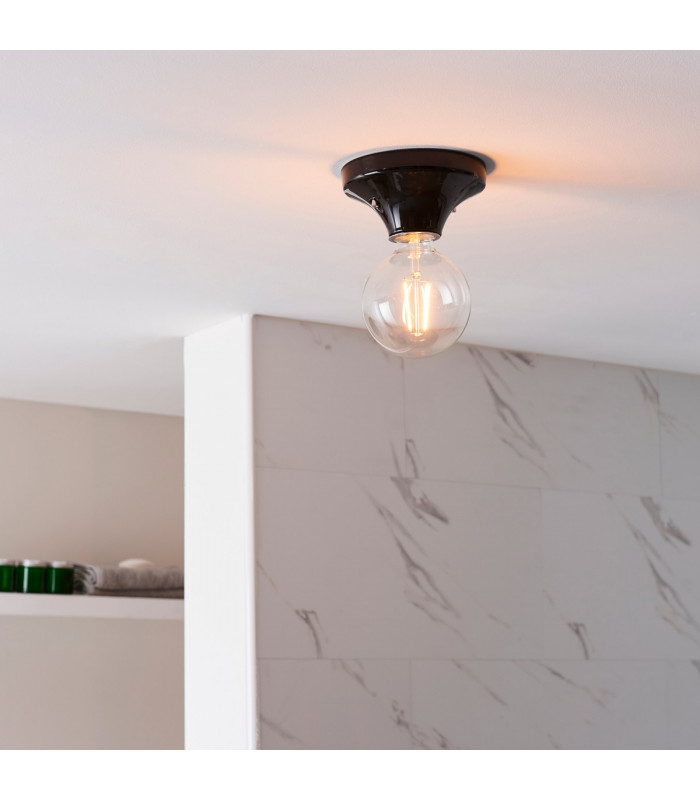 Quay Contemporary Flush Ceiling Lamp Gloss Black Glaze IP44-5