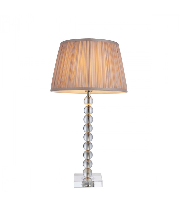 Adelie & Freya Base & Shade Table Lamp Clear Crystal Glass Bright Nickel Plate & Dusky Silk-1