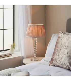 Adelie & Freya Base & Shade Table Lamp Clear Crystal Glass Bright Nickel Plate & Dusky Silk-2