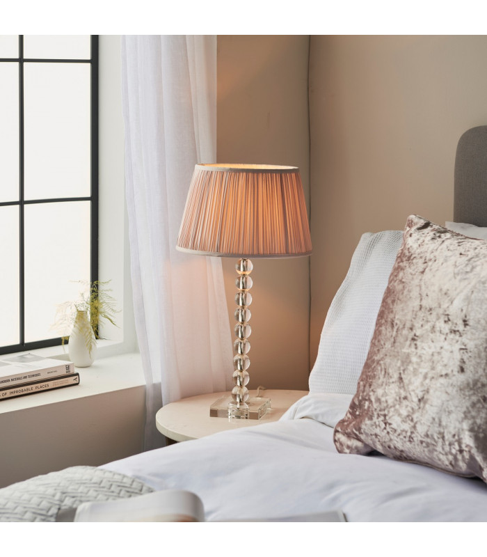 Adelie & Freya Base & Shade Table Lamp Clear Crystal Glass Bright Nickel Plate & Dusky Silk-2