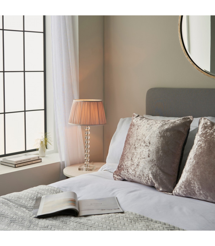 Adelie & Freya Base & Shade Table Lamp Clear Crystal Glass Bright Nickel Plate & Dusky Silk-3