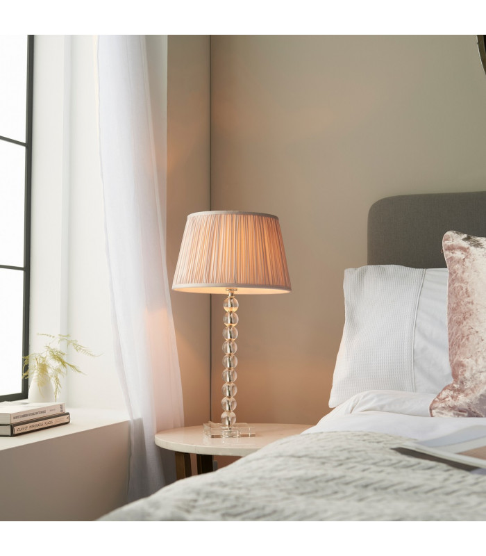 Adelie & Freya Base & Shade Table Lamp Clear Crystal Glass Bright Nickel Plate & Dusky Silk-4