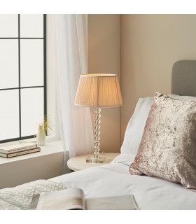 Adelie & Freya Base & Shade Table Lamp Clear Crystal Glass Bright Nickel Plate & Oyster Silk-2
