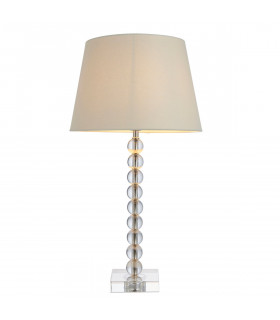 Adelie & Cici Base & Shade Table Lamp Clear Crystal Glass Bright Nickel Plate & Ivory Fabric-1