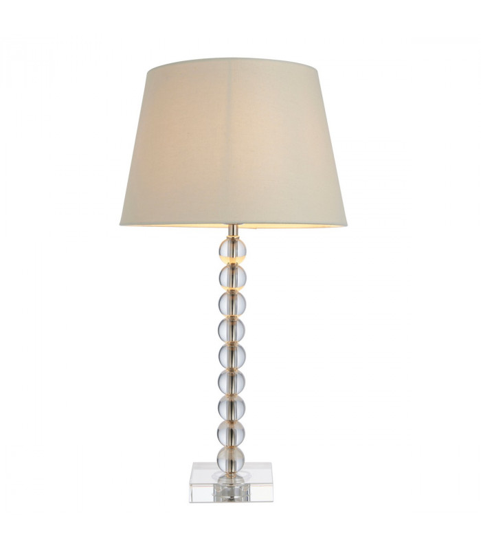 Adelie & Cici Base & Shade Table Lamp Clear Crystal Glass Bright Nickel Plate & Ivory Fabric-1
