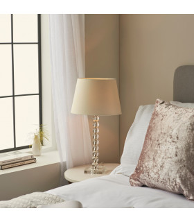Adelie & Cici Base & Shade Table Lamp Clear Crystal Glass Bright Nickel Plate & Ivory Fabric-2