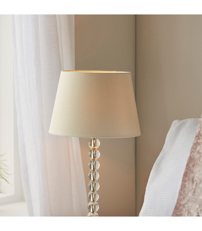 Adelie & Cici Base & Shade Table Lamp Clear Crystal Glass Bright Nickel Plate & Ivory Fabric-5