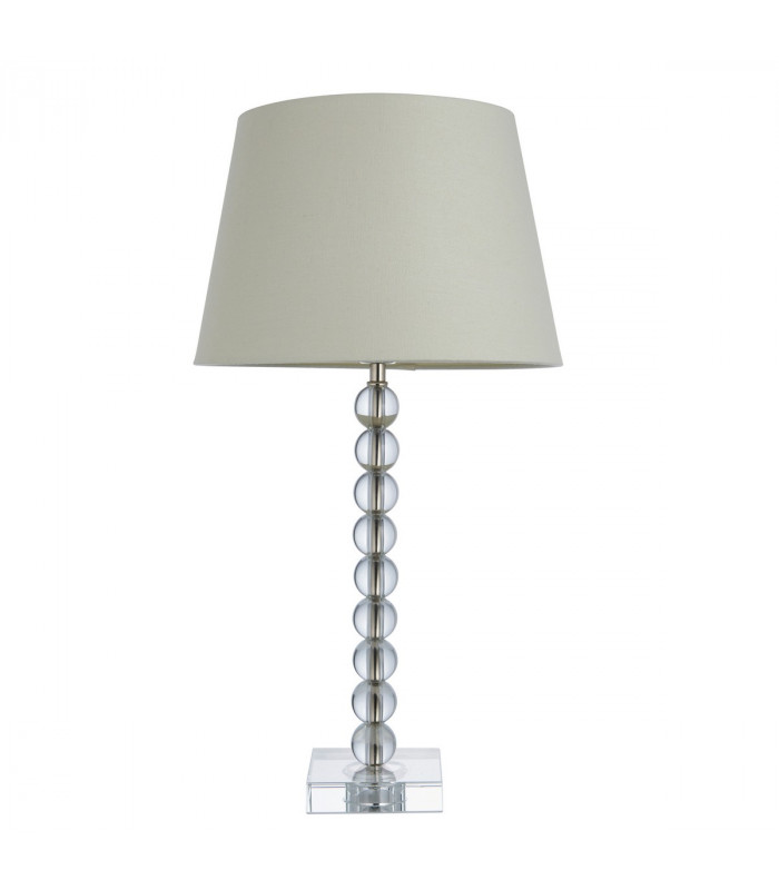 Adelie & Cici Base & Shade Table Lamp Clear Crystal Glass Bright Nickel Plate & Ivory Fabric-8