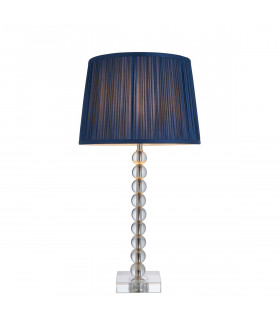 Adelie & Wentworth Base & Shade Table Lamp Clear Crystal Glass Bright Nickel Plate & Midnight Blue Silk-1