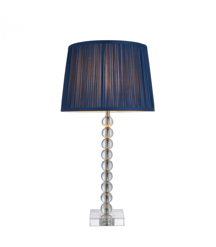 Adelie & Wentworth Base & Shade Table Lamp Clear Crystal Glass Bright Nickel Plate & Midnight Blue Silk-1