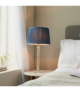 Adelie & Wentworth Base & Shade Table Lamp Clear Crystal Glass Bright Nickel Plate & Midnight Blue Silk-2