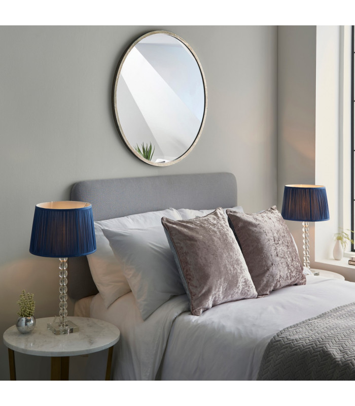 Adelie & Wentworth Base & Shade Table Lamp Clear Crystal Glass Bright Nickel Plate & Midnight Blue Silk-3