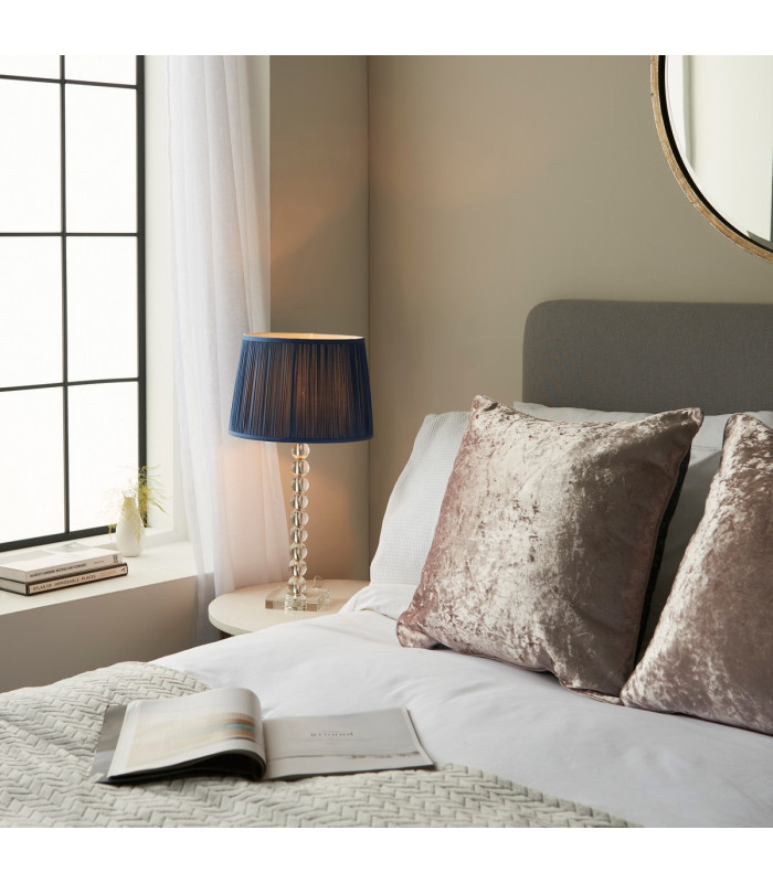 Adelie & Wentworth Base & Shade Table Lamp Clear Crystal Glass Bright Nickel Plate & Midnight Blue Silk-4
