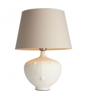 Mrs & Cici Base & Shade Table Lamp Matt White Ceramic & Grey Linen Mix Fabric-1