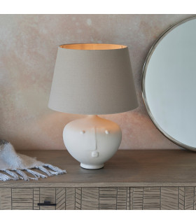Mrs & Cici Base & Shade Table Lamp Matt White Ceramic & Grey Linen Mix Fabric-2