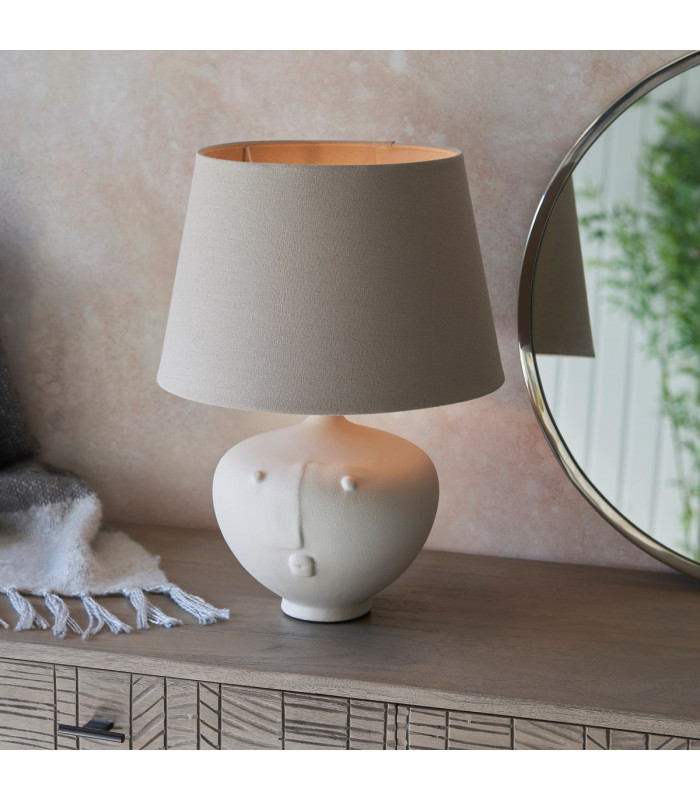 Mrs & Cici Base & Shade Table Lamp Matt White Ceramic & Grey Linen Mix Fabric-3
