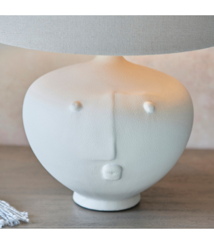 Mrs & Cici Base & Shade Table Lamp Matt White Ceramic & Grey Linen Mix Fabric-4
