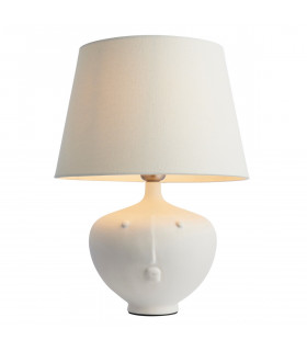 Mrs & Cici Base & Shade Table Lamp Matt White Ceramic & Ivory Linen Mix Fabric-1