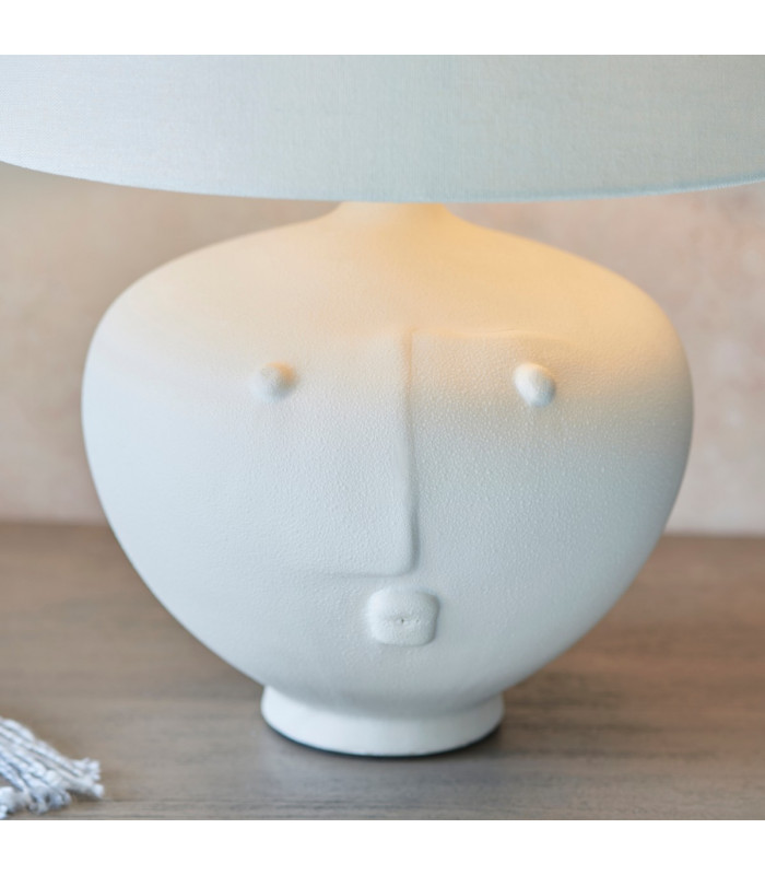 Mrs & Cici Base & Shade Table Lamp Matt White Ceramic & Ivory Linen Mix Fabric-3