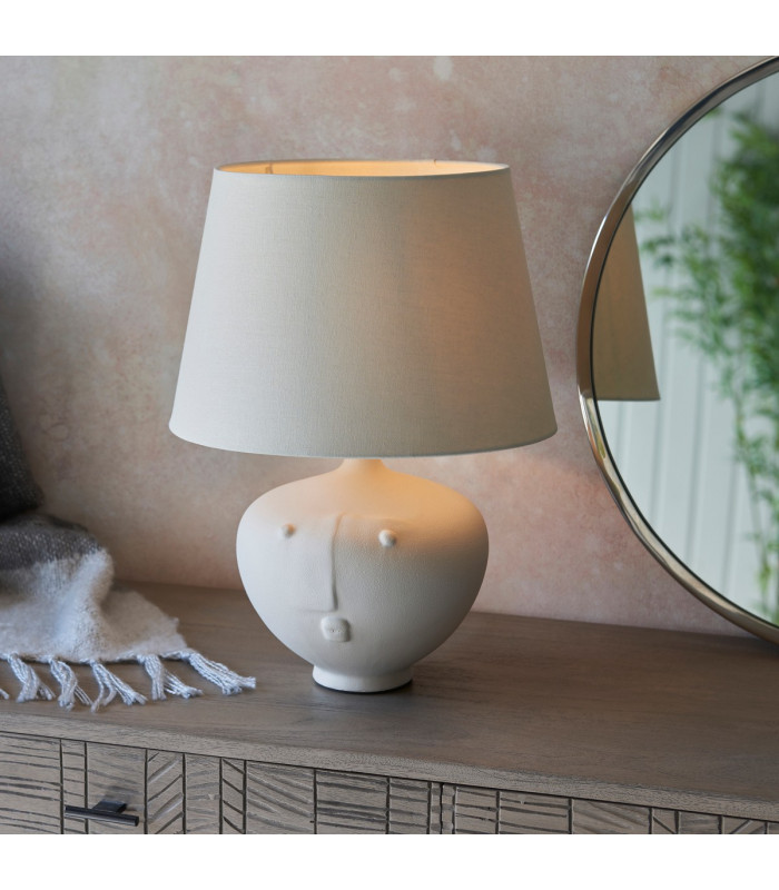 Mrs & Cici Base & Shade Table Lamp Matt White Ceramic & Ivory Linen Mix Fabric-4