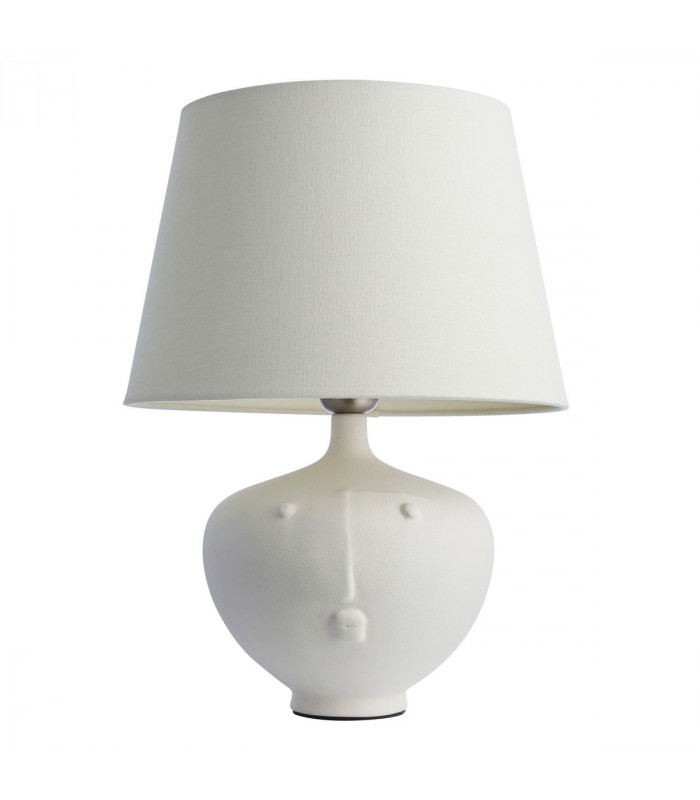 Mrs & Cici Base & Shade Table Lamp Matt White Ceramic & Ivory Linen Mix Fabric-6