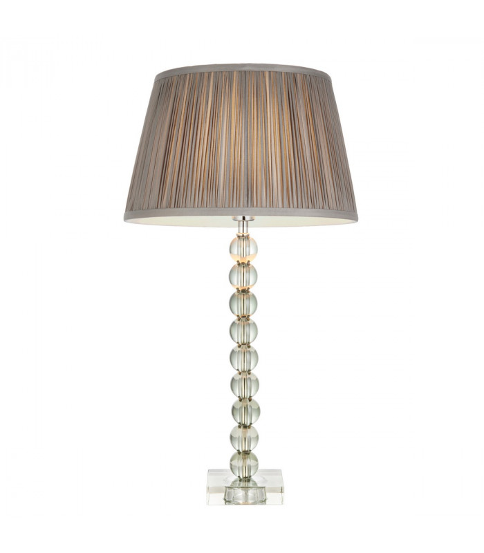 Adelie & Freya Base & Shade Table Lamp Grey Green Tinted Crystal Glass & Charcoal Grey Silk-1