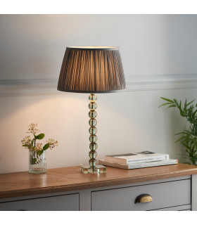 Adelie & Freya Base & Shade Table Lamp Grey Green Tinted Crystal Glass & Charcoal Grey Silk-2