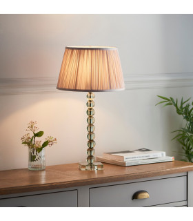 Adelie & Freya Base & Shade Table Lamp Grey Green Tinted Crystal Glass & Dusky Pink Silk-2