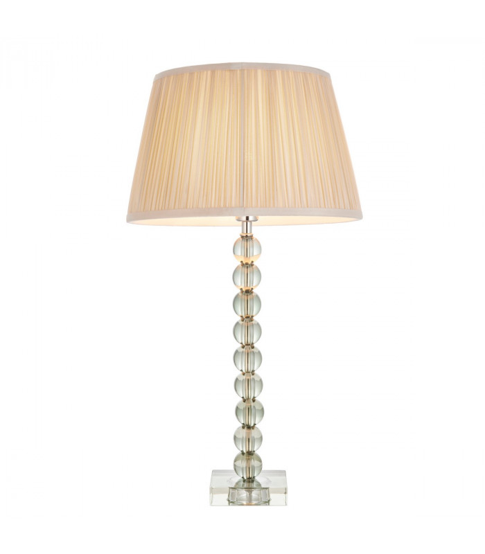 Adelie & Freya Base & Shade Table Lamp Grey Green Tinted Crystal Glass & Oyster Silk-1