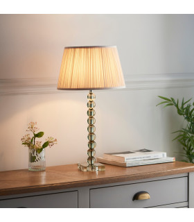 Adelie & Freya Base & Shade Table Lamp Grey Green Tinted Crystal Glass & Oyster Silk-2