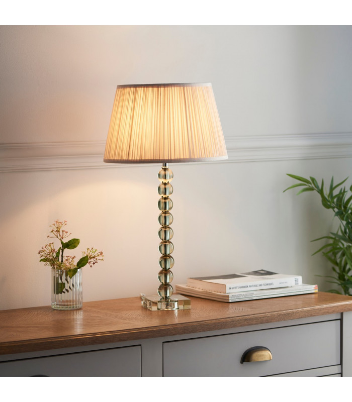 Adelie & Freya Base & Shade Table Lamp Grey Green Tinted Crystal Glass & Oyster Silk-2