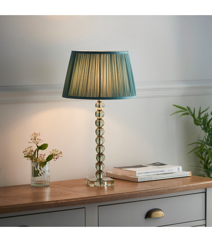 Adelie & Freya Base & Shade Table Lamp Grey Green Tinted Crystal Glass & Fir Silk-2