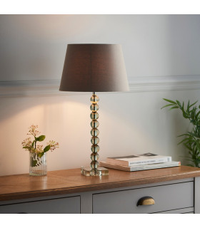 Adelie & Cici Base & Shade Table Lamp Grey Green Tinted Crystal Glass & Grey Fabric-2