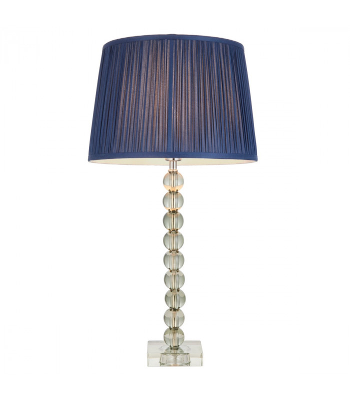 Adelie & Wentworth Base & Shade Table Lamp Grey Green Tinted Crystal Glass & Midnight Blue Silk-1