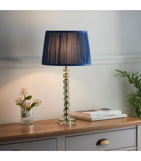 Adelie & Wentworth Base & Shade Table Lamp Grey Green Tinted Crystal Glass & Midnight Blue Silk-2