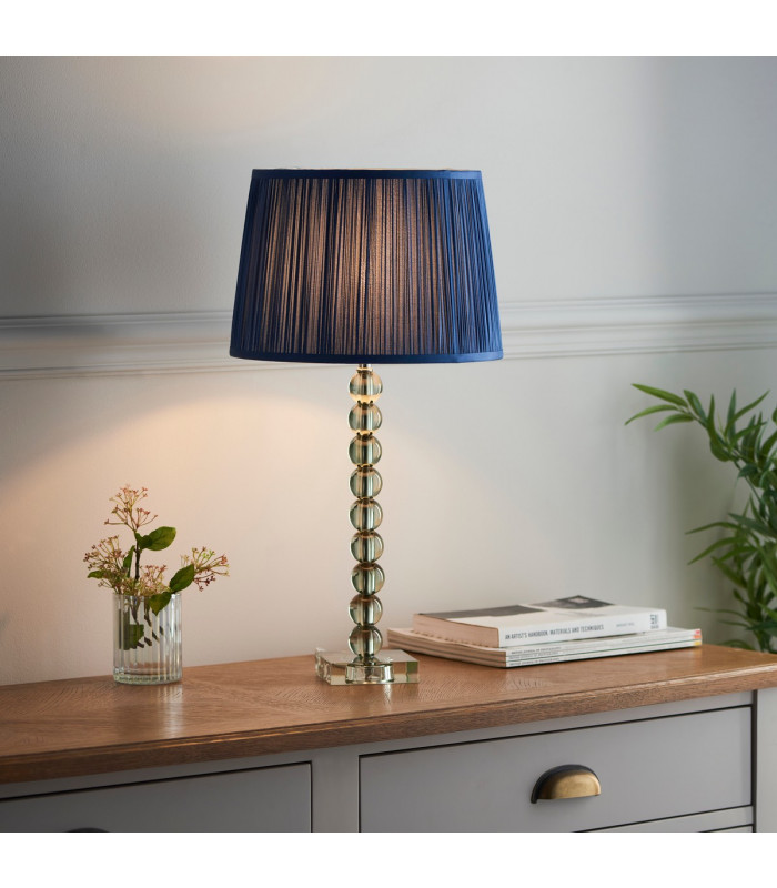 Adelie & Wentworth Base & Shade Table Lamp Grey Green Tinted Crystal Glass & Midnight Blue Silk-2