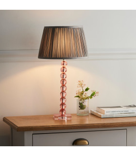 Adelie & Freya Base & Shade Table Lamp Blush Crystal Glass & Charcoal Grey Silk-2