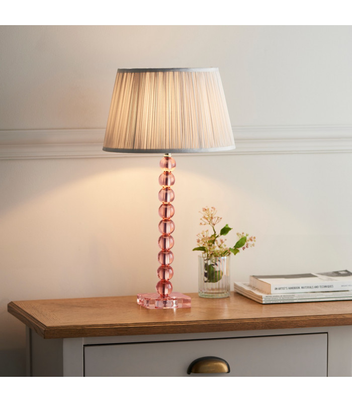 Adelie & Freya Base & Shade Table Lamp Blush Crystal Glass & Silver Satin Silk-2