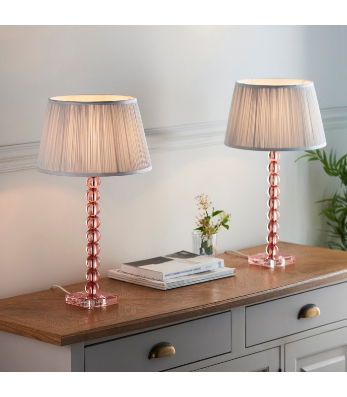 Adelie & Freya Base & Shade Table Lamp Blush Crystal Glass & Silver Satin Silk-3